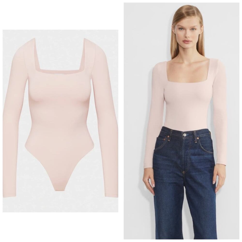 Aritzia Babaton Contour Squareneck Longsleeve Bodysuit Size Medium Light Pink